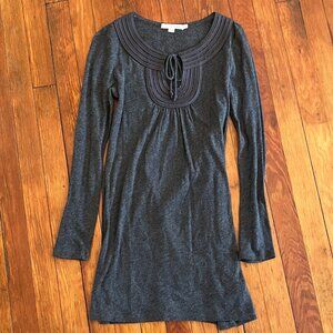 Boden Women's Tunic Dress Embroidered Gray Long Sleeve Size 4 Scoop Neck Soft
